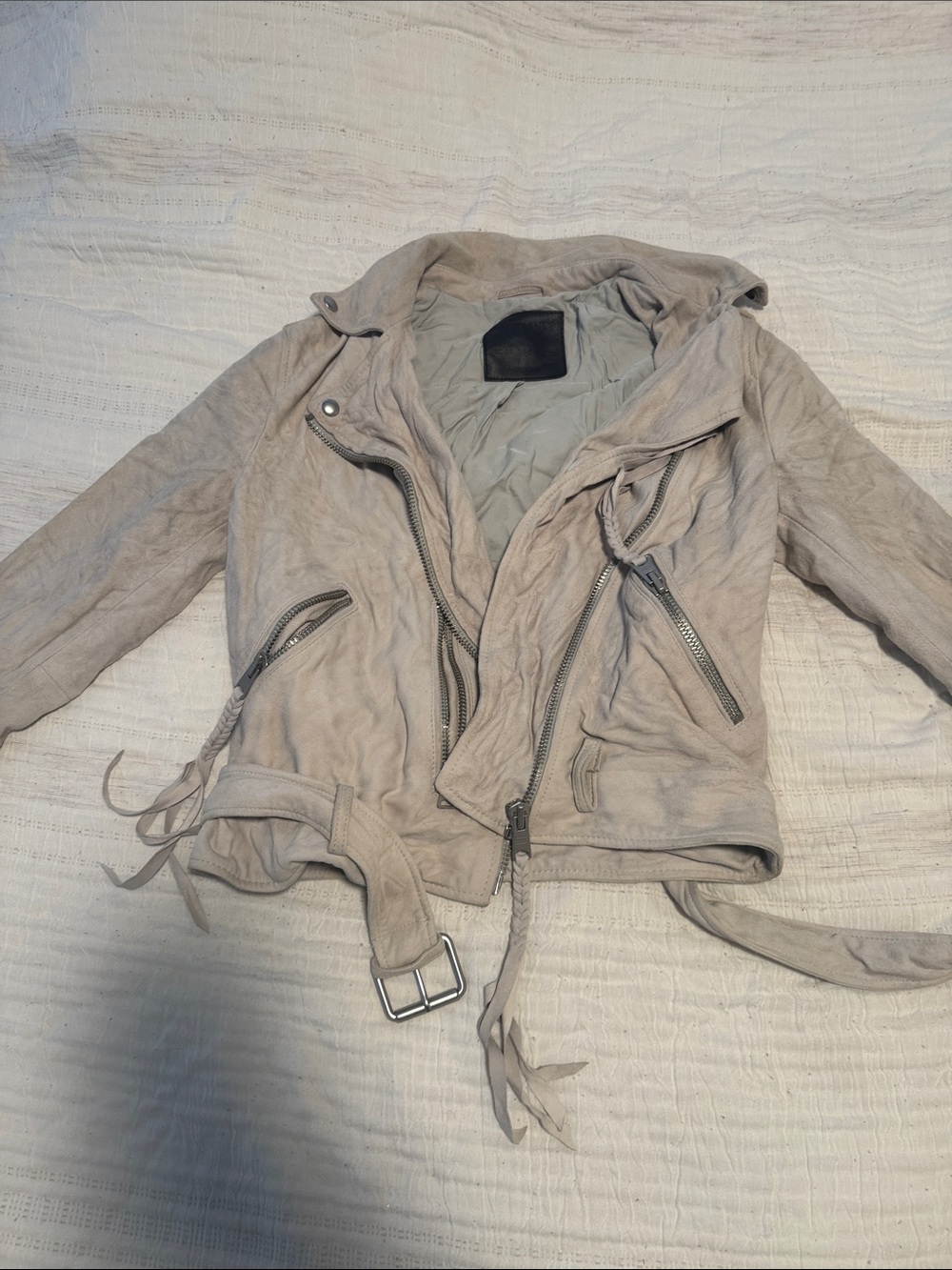AllSaints Beige Suede Leather Jacket